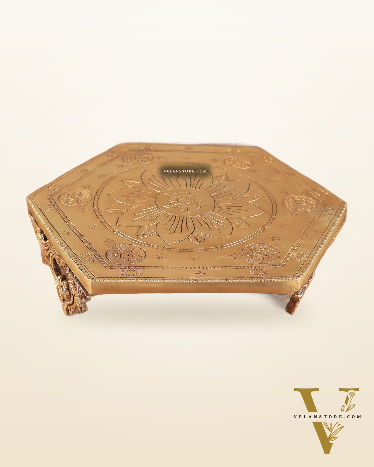 Brass Hexagon Chowki for Pooja Room 10.5"