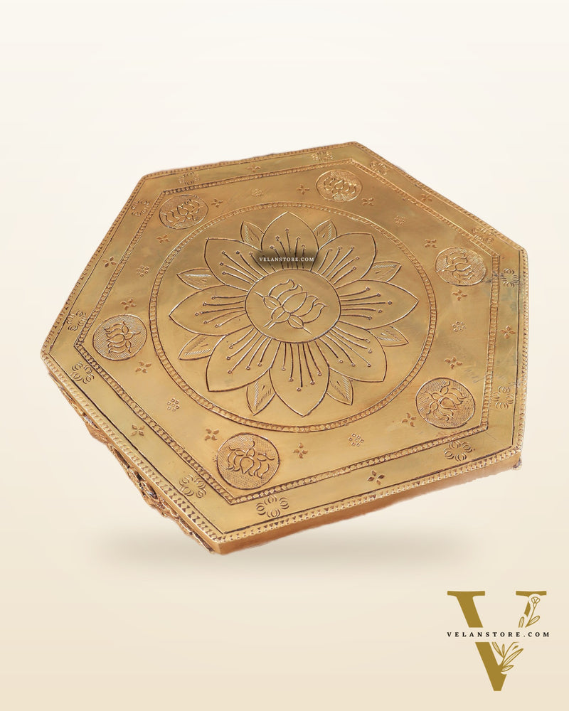 Brass Hexagon Chowki for Pooja Room 10.5"