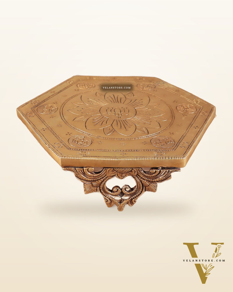 Brass Hexagon Chowki for Pooja Room 10.5"