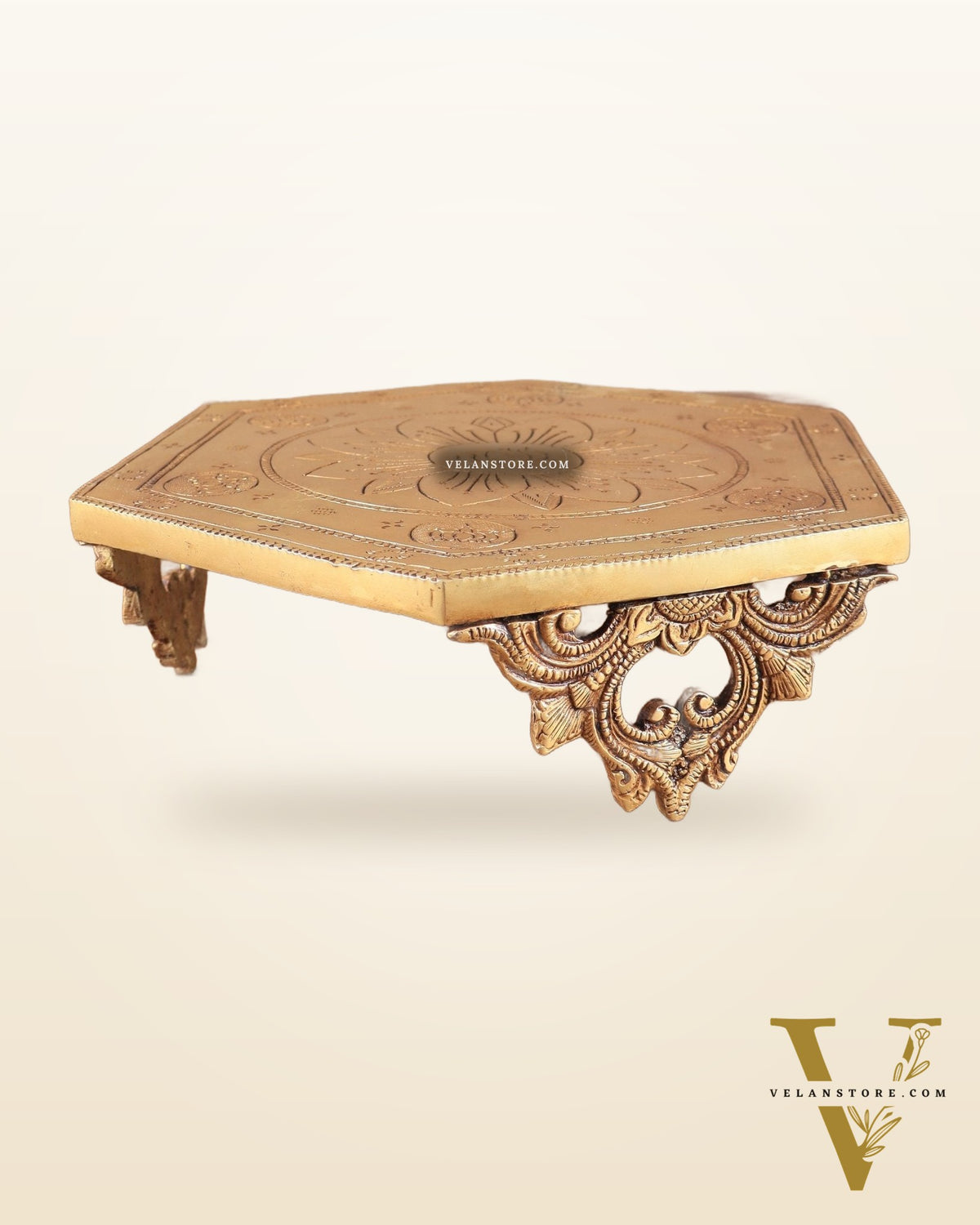 Brass Hexagon Chowki for Pooja Room 10.5"