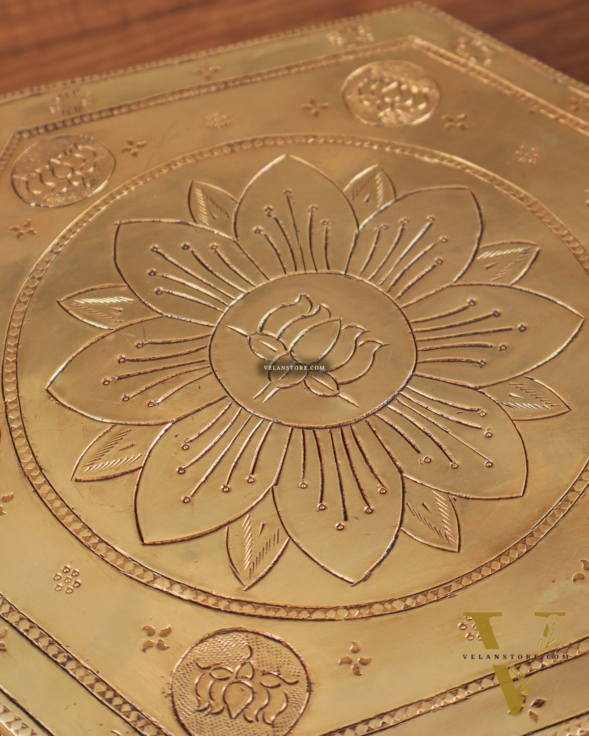 Brass Hexagon Chowki for Pooja Room 10.5"