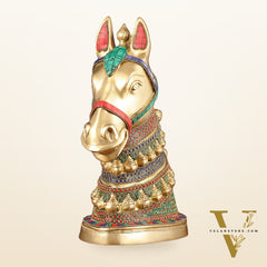 Brass Horse Head Sculpture with Meenakari - 14.5" | Exquisite Artistry