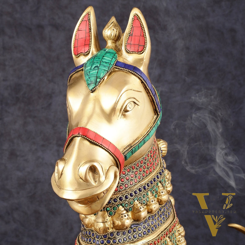 Brass Horse Head Sculpture with Meenakari - 14.5" | Exquisite Artistry