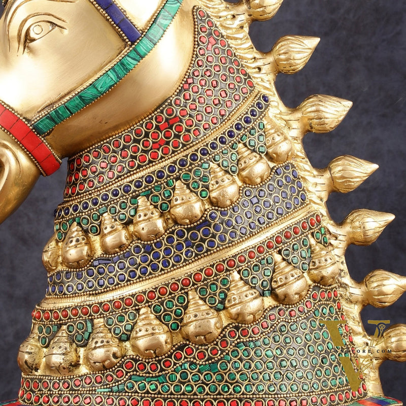 Brass Horse Head Sculpture with Meenakari - 14.5" | Exquisite Artistry