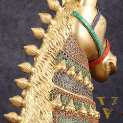 Brass Horse Head Sculpture with Meenakari - 14.5" | Exquisite Artistry