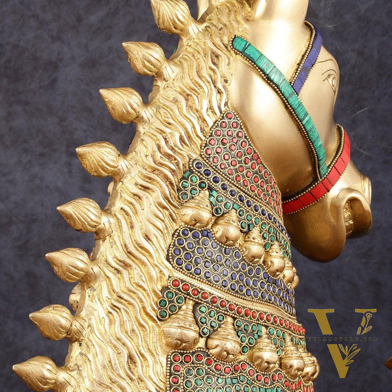 Brass Horse Head Sculpture with Meenakari - 14.5" | Exquisite Artistry
