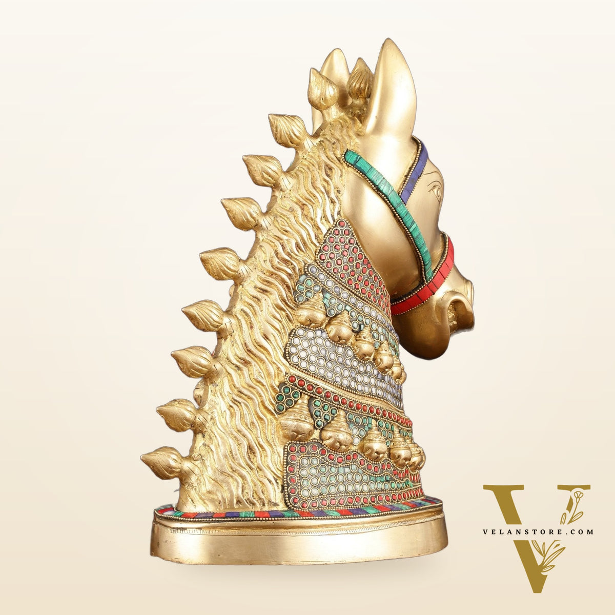 Brass Horse Head Sculpture with Meenakari - 14.5" | Exquisite Artistry