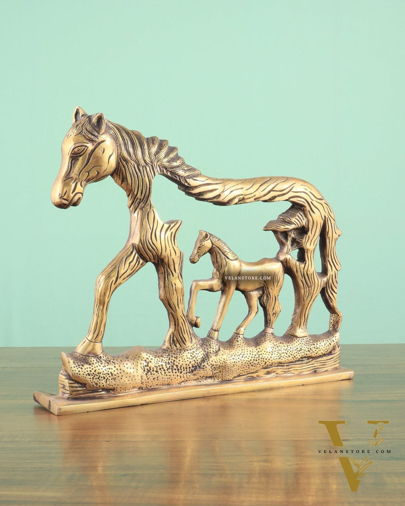 Brass Horse Showpiece 2D – Tabletop & Wall Hanging