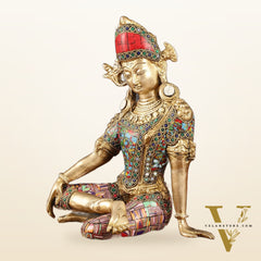 Brass Indra Dev Murti with Stonework - 9.5"
