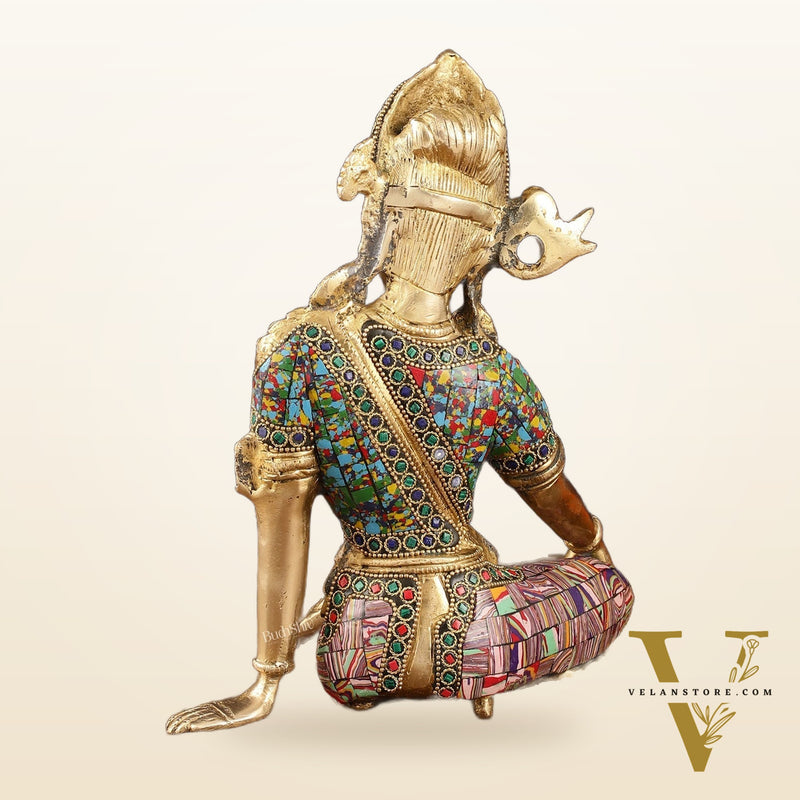 Brass Indra Dev Murti with Stonework - 9.5"