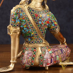 Brass Indra Dev Murti with Stonework - 9.5"
