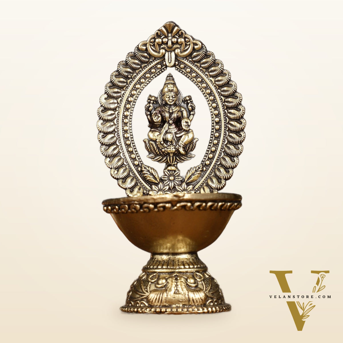 Brass Intricate Lakshmi oil Lamp diya - Lightweight 4.5"