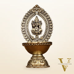 Brass Intricate Lakshmi oil Lamp diya - Lightweight 4.5"