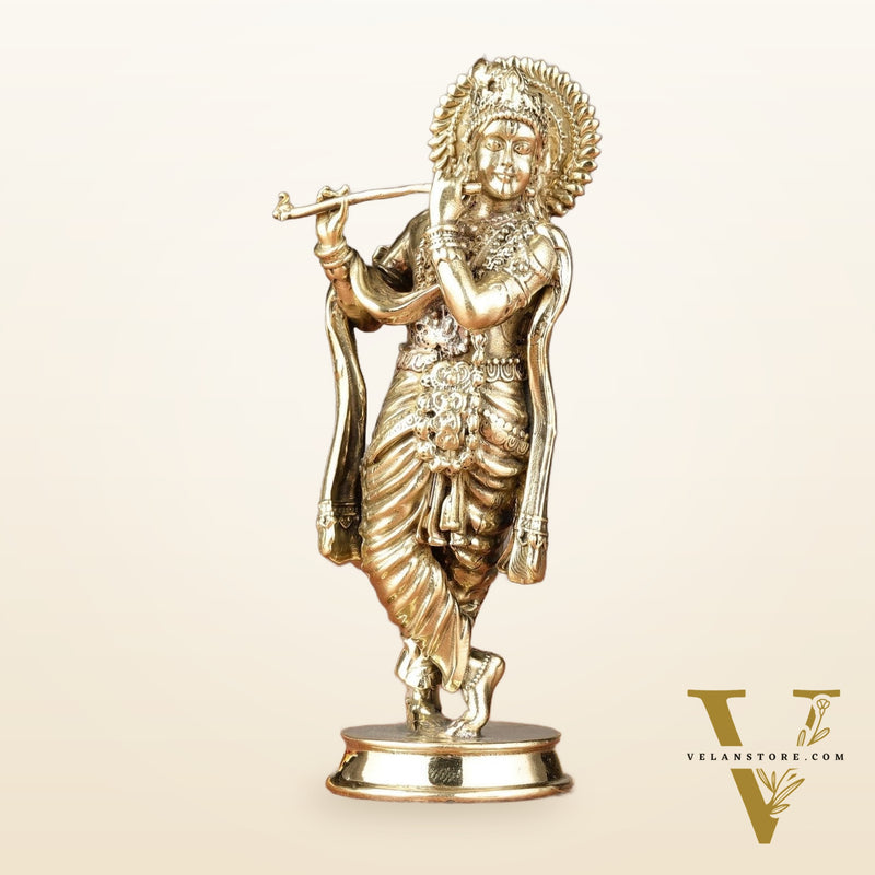 Brass Intricate Lord Krishna Small Idol | 4"