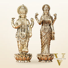 Brass Intricate Standing Vishnu lakshmi idols 6"