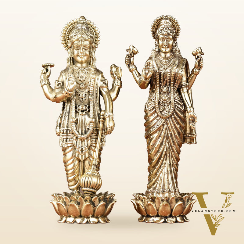 Brass Intricate Standing Vishnu lakshmi idols 6"