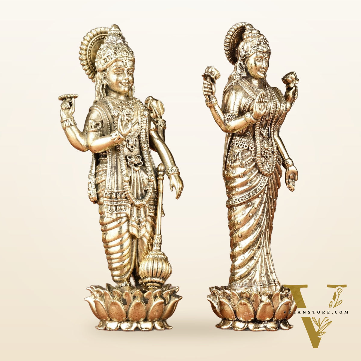 Brass Intricate Standing Vishnu lakshmi idols 6"