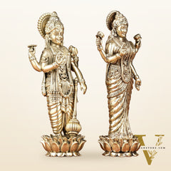 Brass Intricate Standing Vishnu lakshmi idols 6"