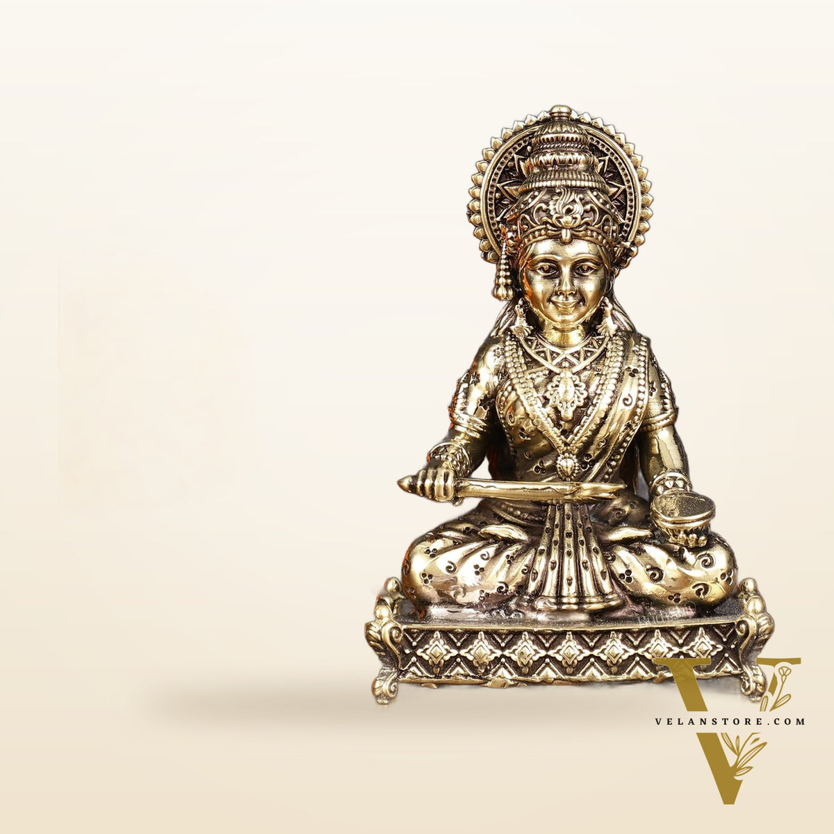 Brass Intricately Carved Annapurna Devi Idol - Lightweight Superfine 3"