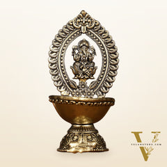 Brass Intricately Carved Ganesha Oil Lamp Diya - 4.5" Tall