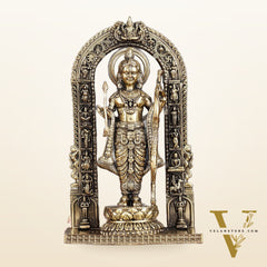 Brass Intricately Carved Ram Lalla Idol - Inspired by Ayodhya Temple, 8" Tall