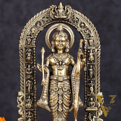 Brass Intricately Carved Ram Lalla Idol - Inspired by Ayodhya Temple, 8" Tall