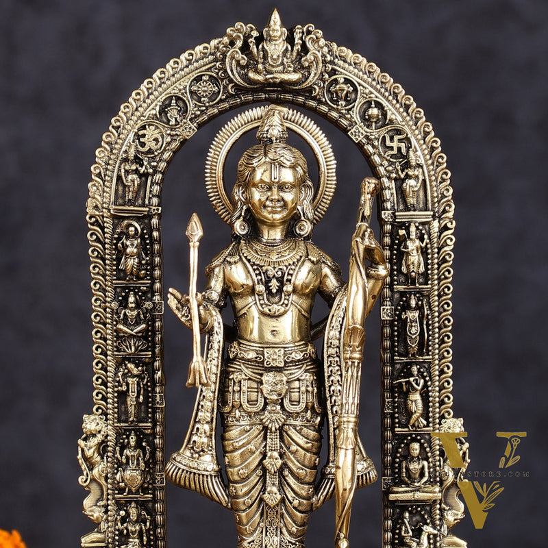 Brass Intricately Carved Ram Lalla Idol - Inspired by Ayodhya Temple, 8" Tall
