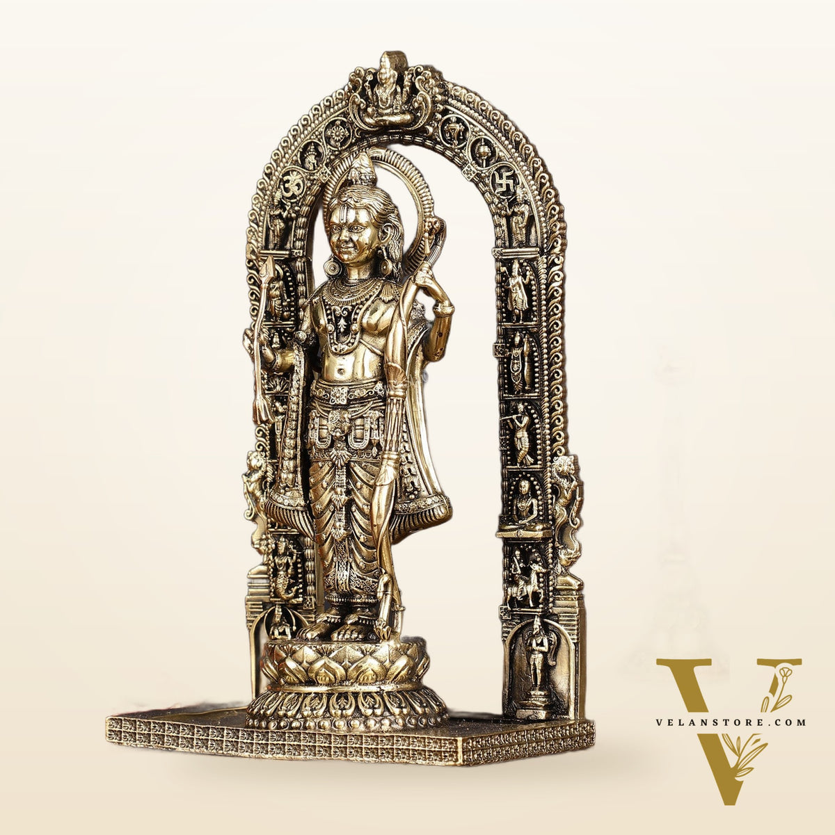 Brass Intricately Carved Ram Lalla Idol - Inspired by Ayodhya Temple, 8" Tall