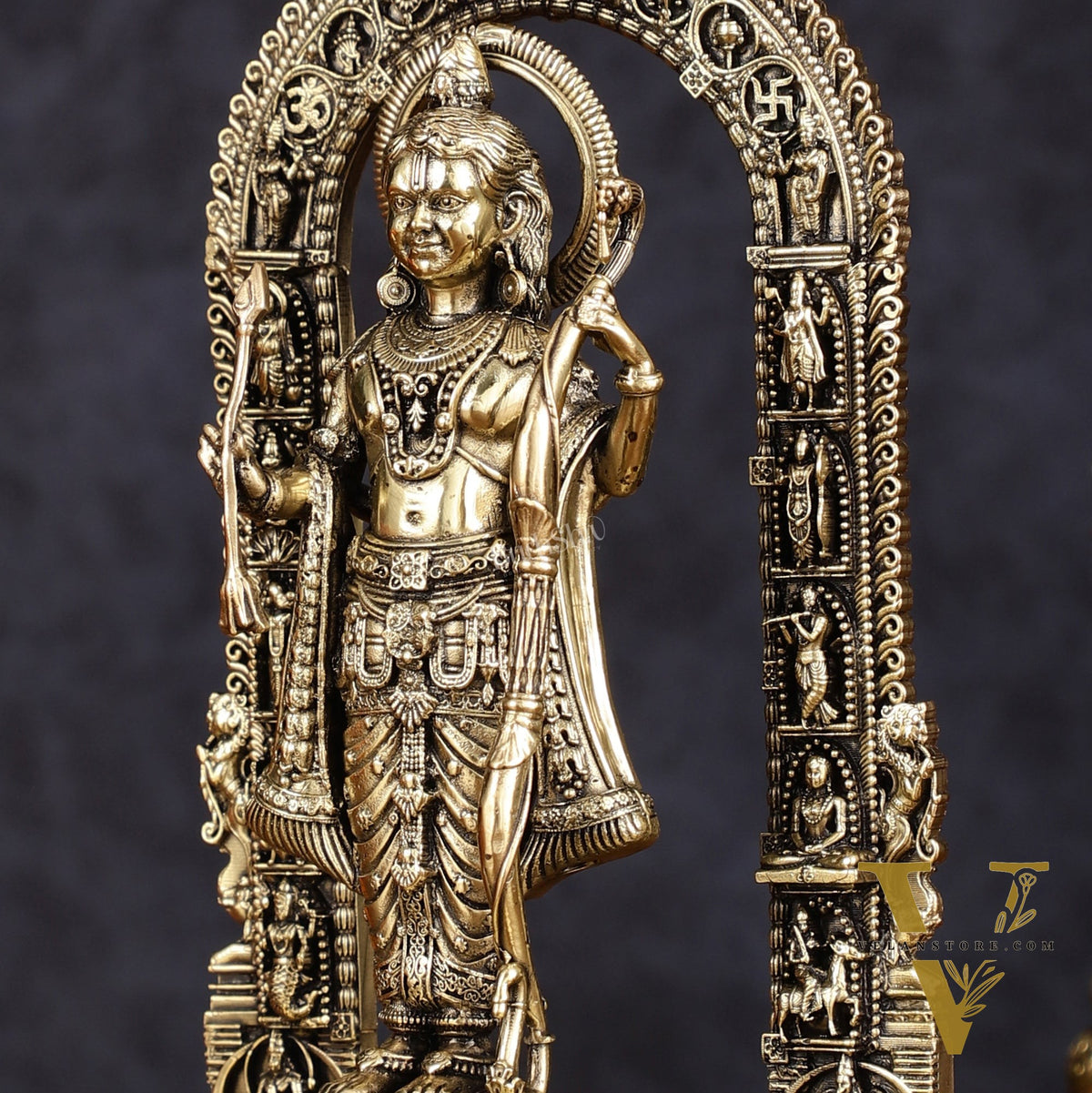 Brass Intricately Carved Ram Lalla Idol - Inspired by Ayodhya Temple, 8" Tall