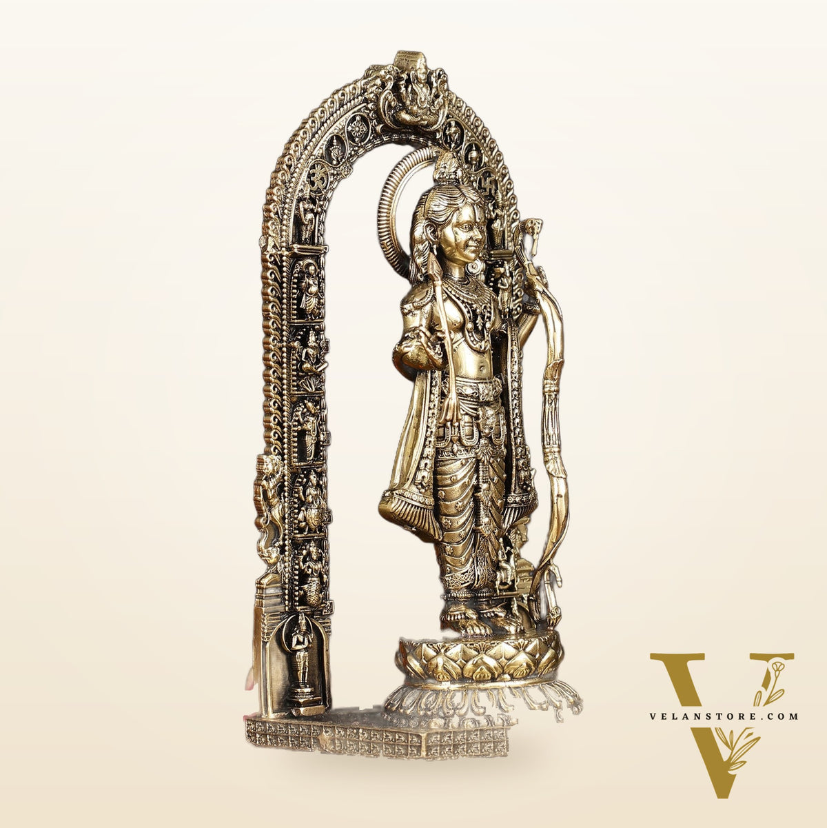 Brass Intricately Carved Ram Lalla Idol - Inspired by Ayodhya Temple, 8" Tall
