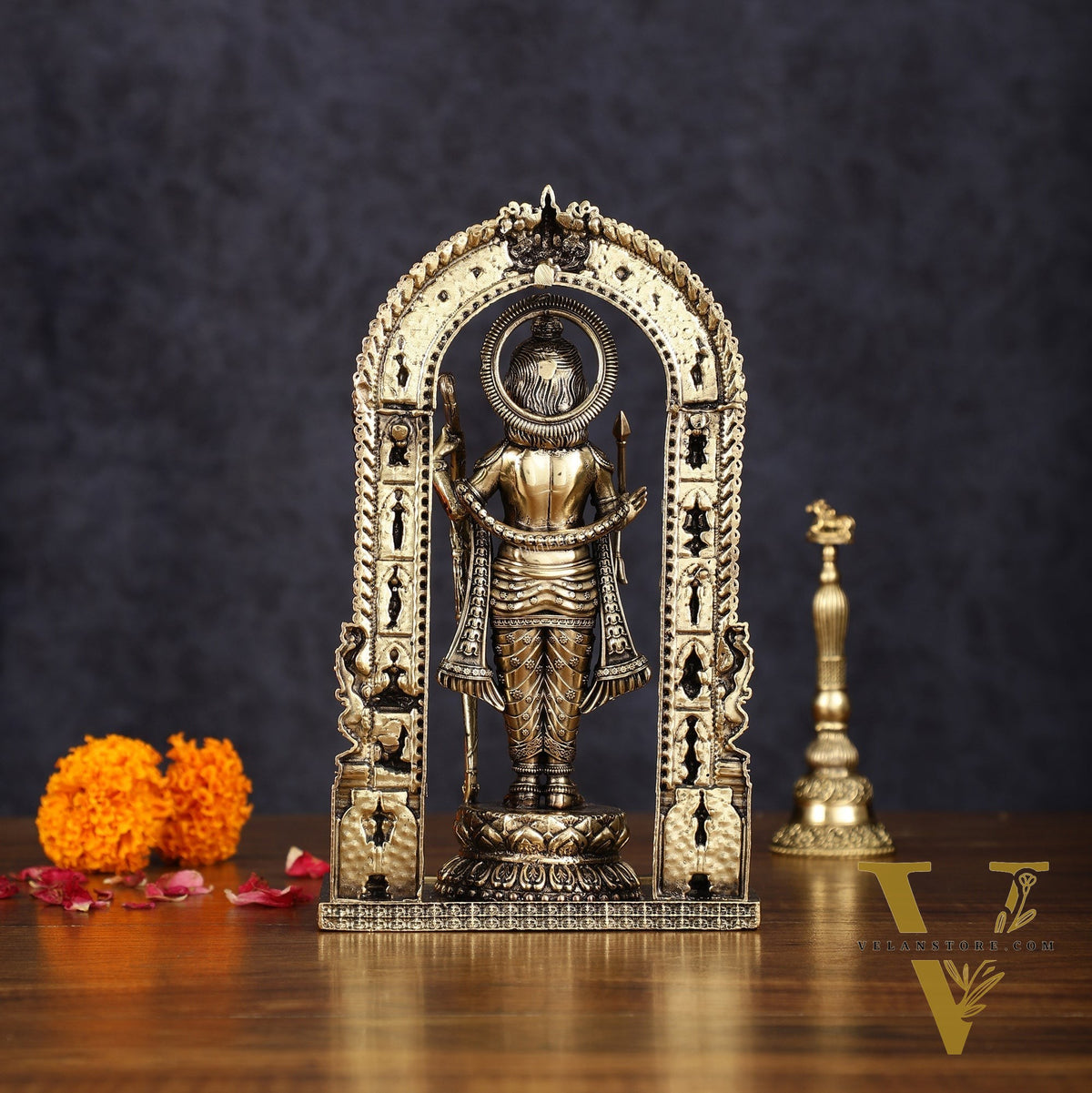 Brass Intricately Carved Ram Lalla Idol - Inspired by Ayodhya Temple, 8" Tall