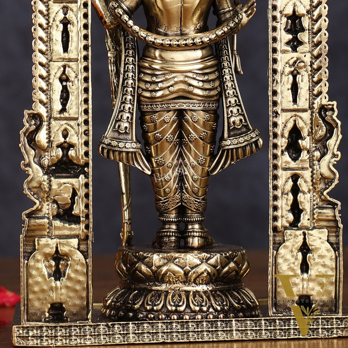Brass Intricately Carved Ram Lalla Idol - Inspired by Ayodhya Temple, 8" Tall