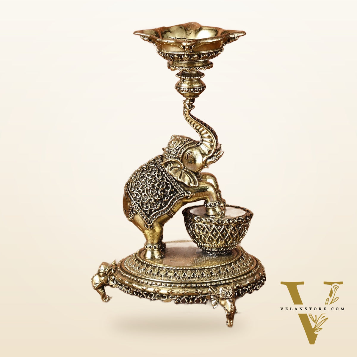 Brass Jumping Elephant Lamp Oil Diya | 6 Inch Height