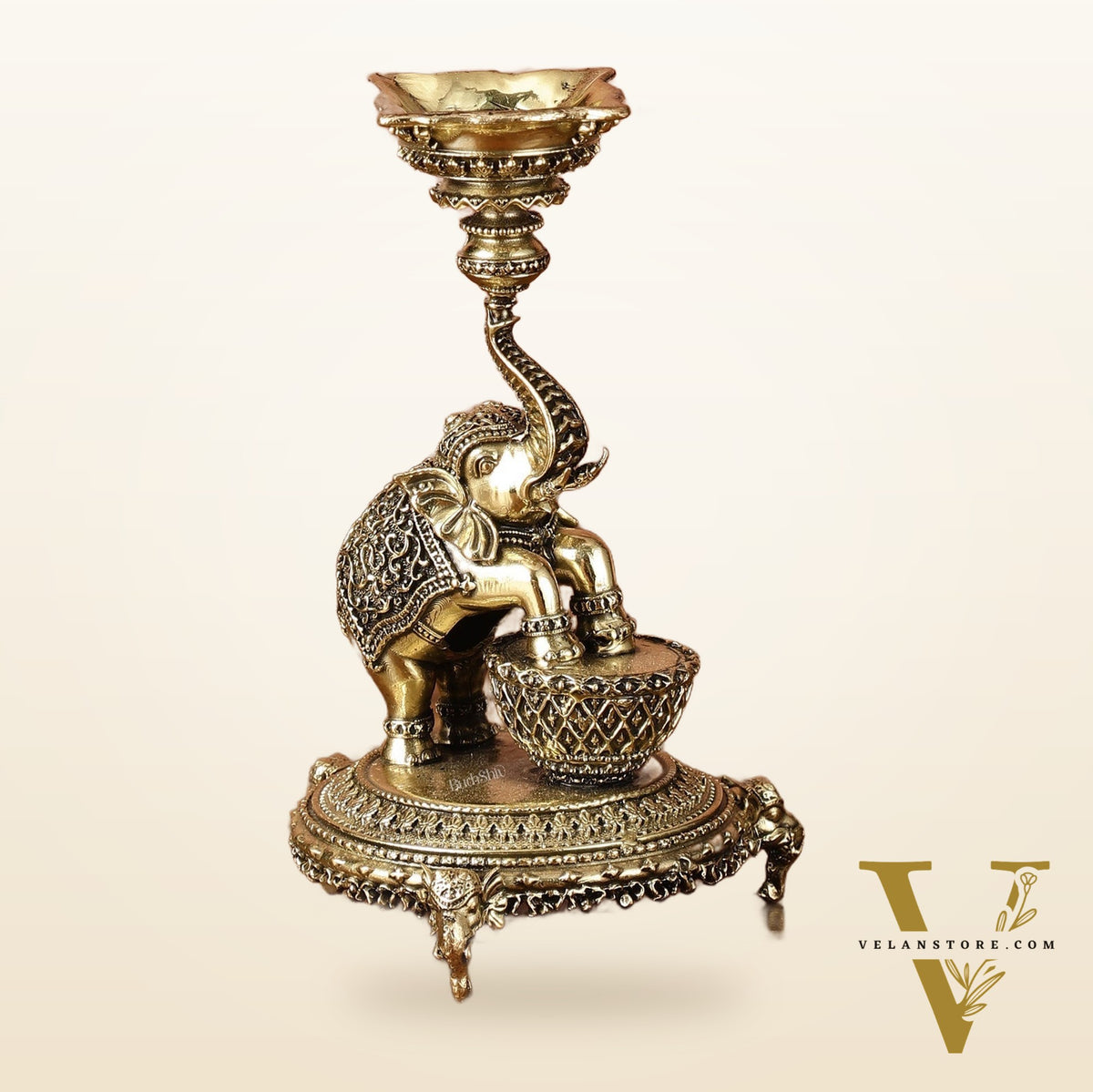 Brass Jumping Elephant Lamp Oil Diya | 6 Inch Height