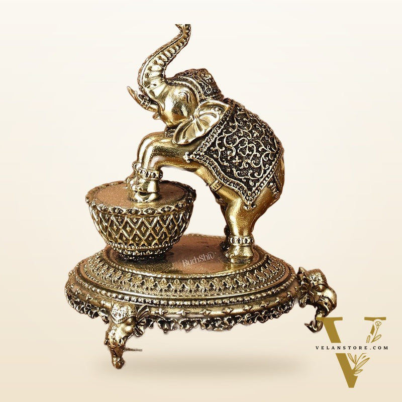 Brass Jumping Elephant Lamp Oil Diya | 6 Inch Height