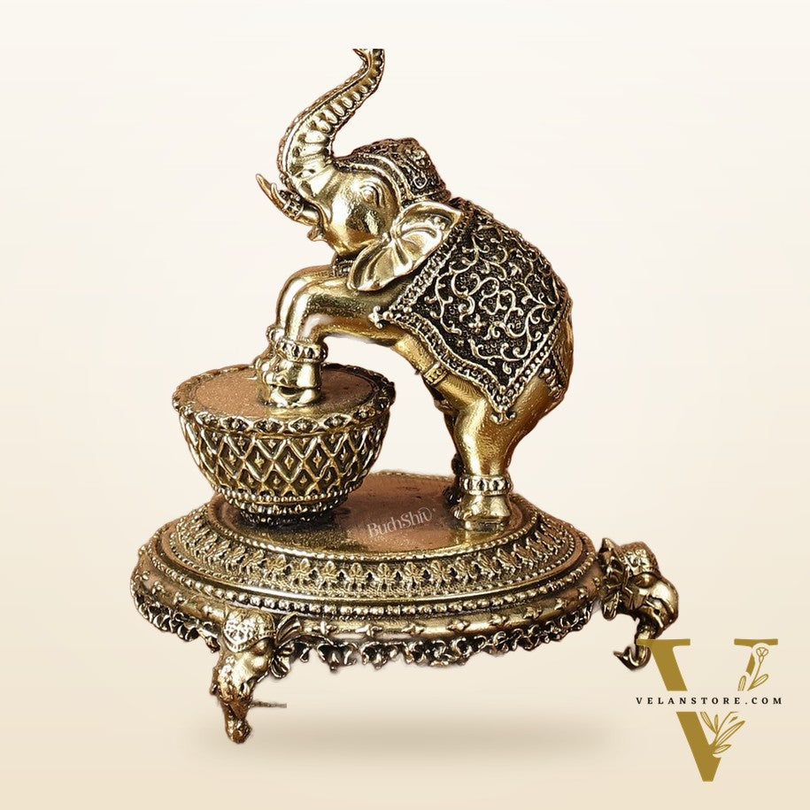Brass Jumping Elephant Lamp Oil Diya | 6 Inch Height