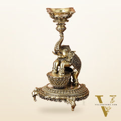 Brass Jumping Elephant Lamp Oil Diya | 6 Inch Height