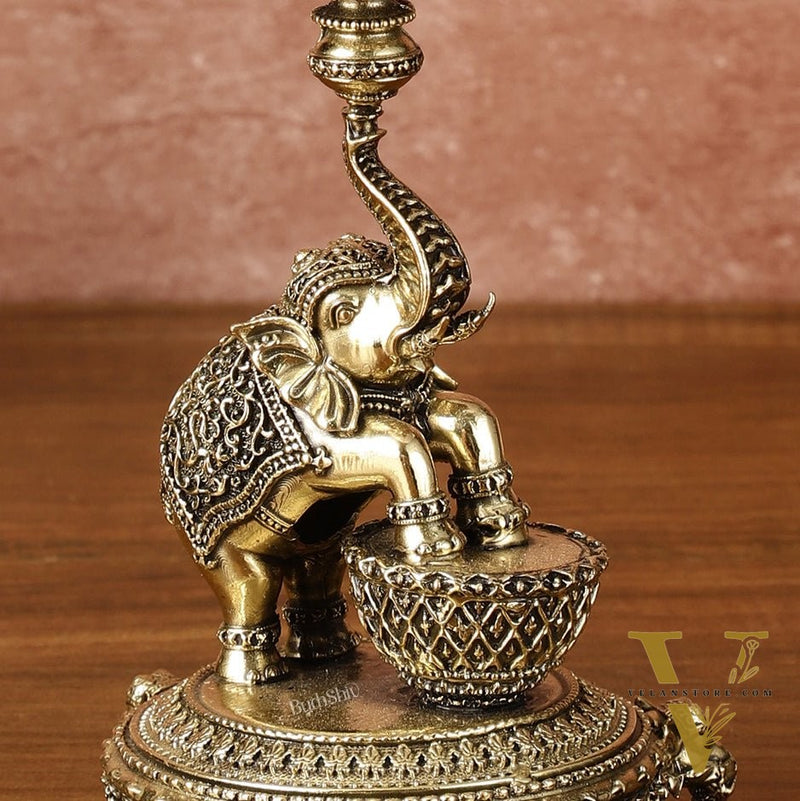 Brass Jumping Elephant Lamp Oil Diya | 6 Inch Height