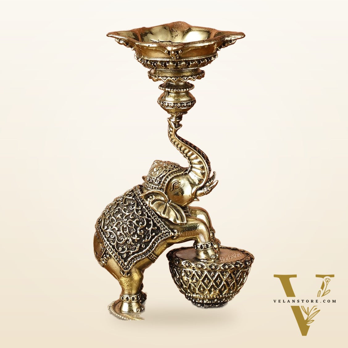 Brass Jumping Elephant Lamp Oil Diya | 6 Inch Height