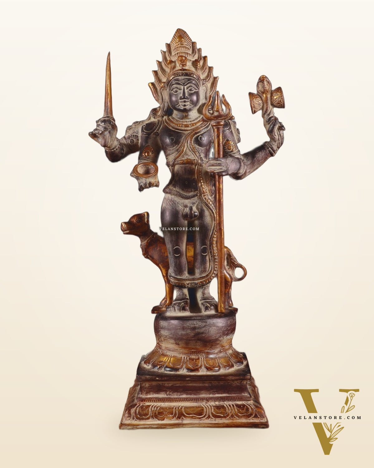 Brass Kaal Bhairava Statue with dog black stone finish 18 inch