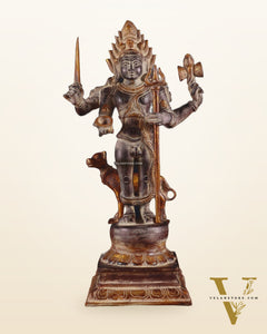 Brass Kaal Bhairava Statue with dog black stone finish 18 inch