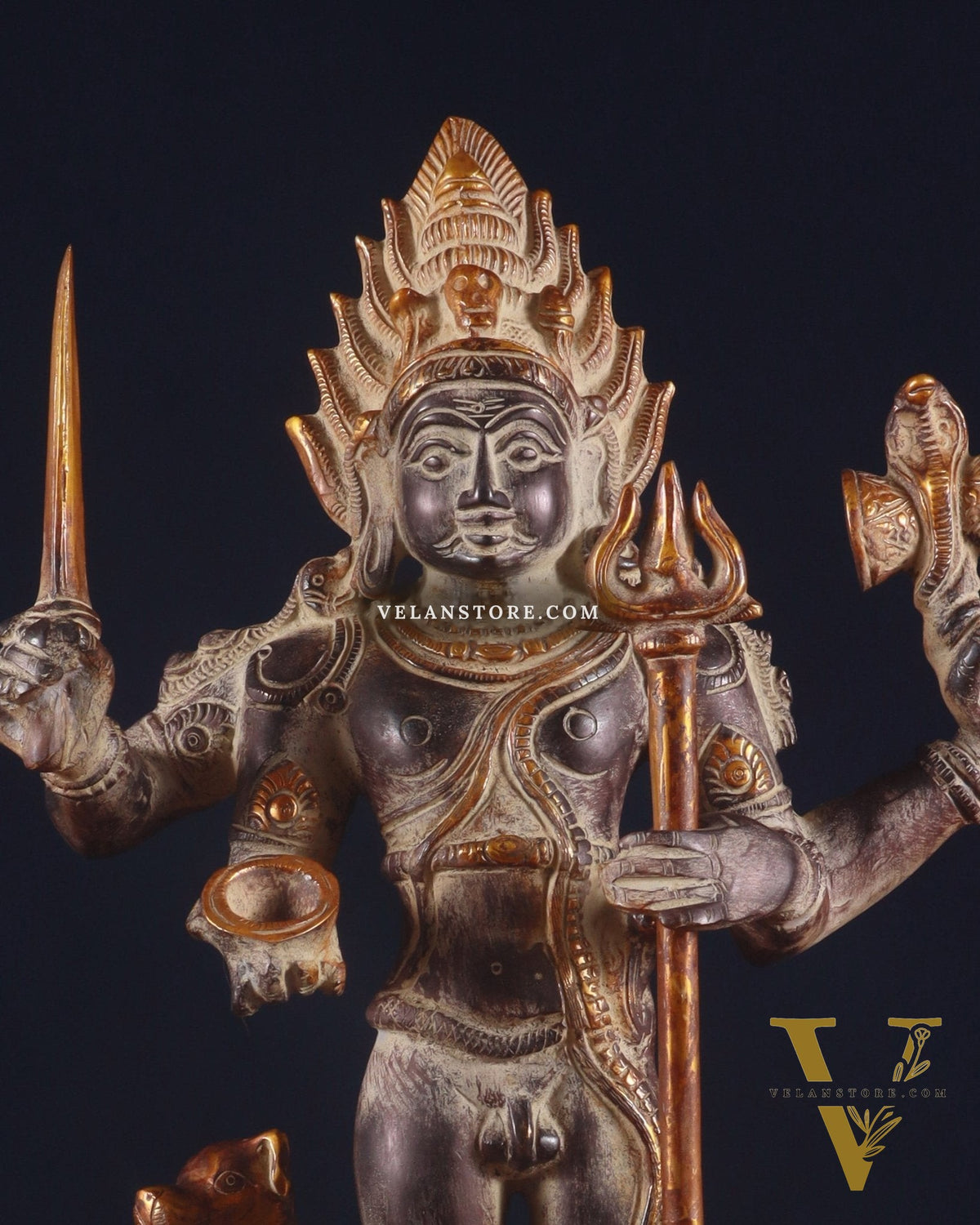 Brass Kaal Bhairava Statue with dog black stone finish 18 inch