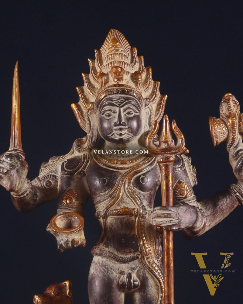 Brass Kaal Bhairava Statue with dog black stone finish 18 inch