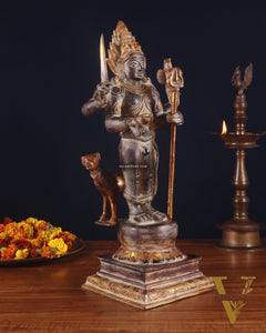Brass Kaal Bhairava Statue with dog black stone finish 18 inch