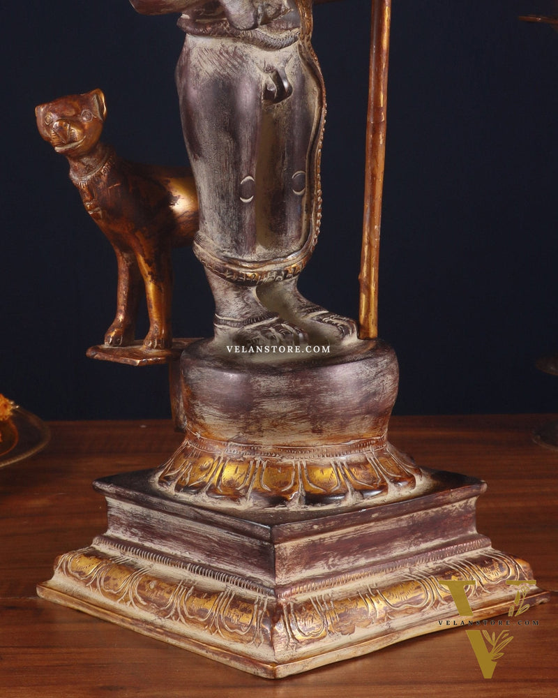 Brass Kaal Bhairava Statue with dog black stone finish 18 inch