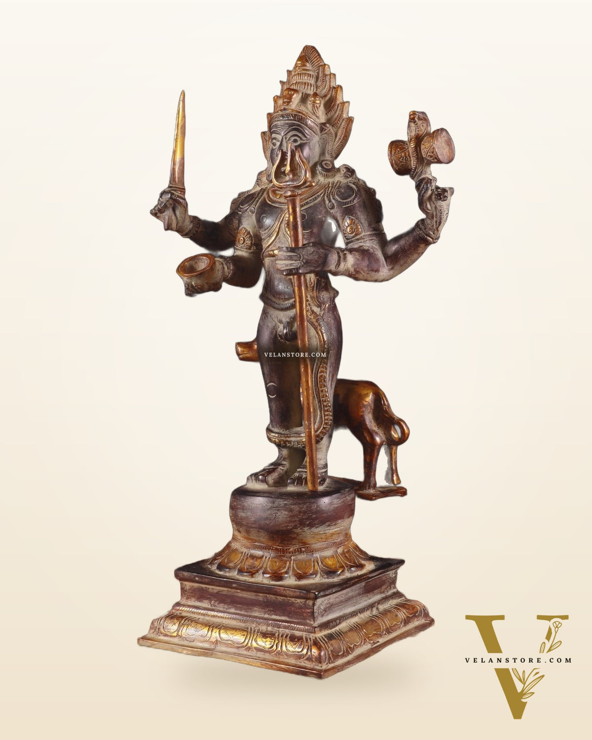 Brass Kaal Bhairava Statue with dog black stone finish 18 inch