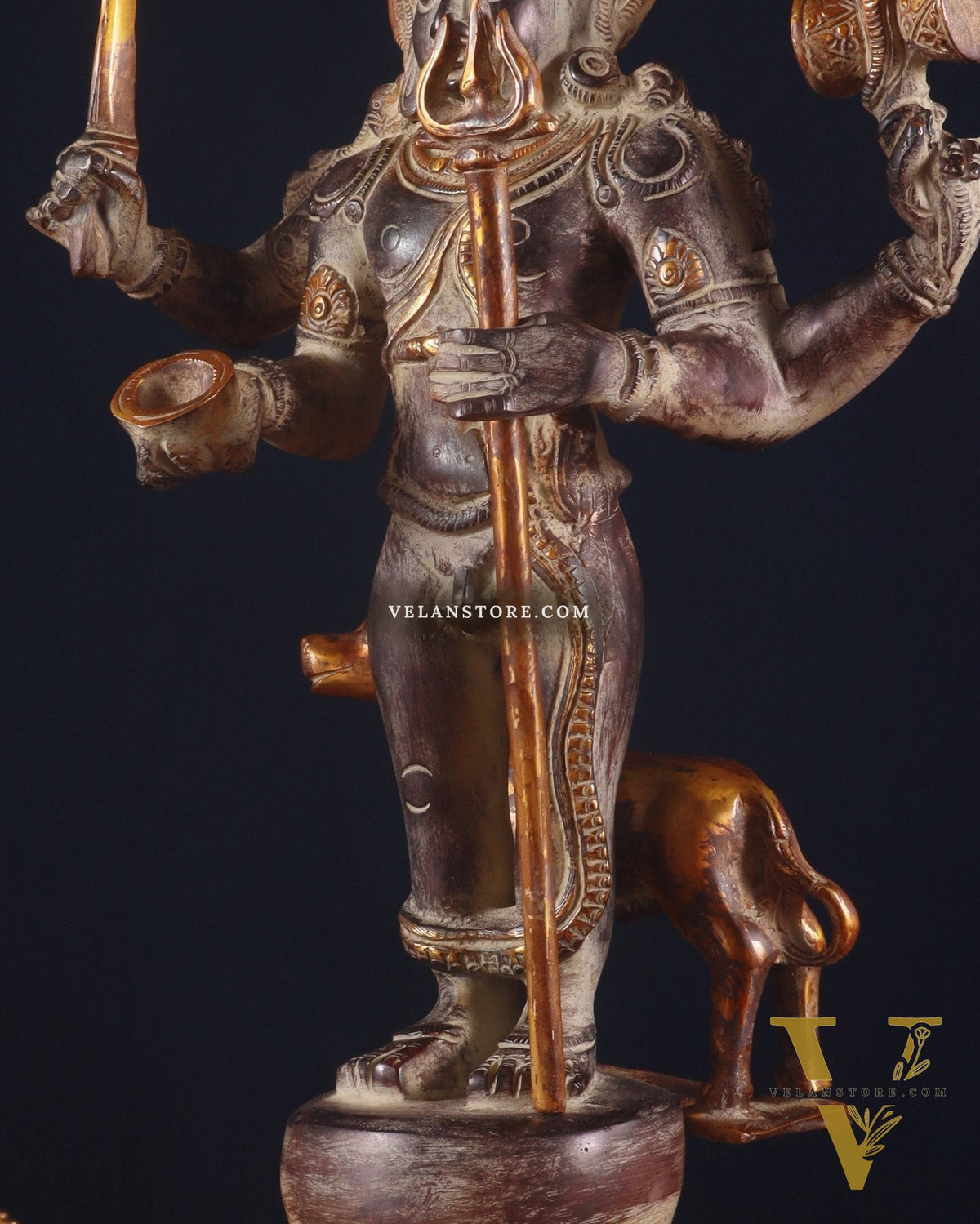 Brass Kaal Bhairava Statue with dog black stone finish 18 inch