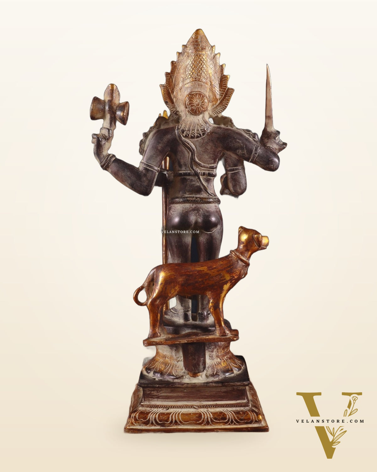 Brass Kaal Bhairava Statue with dog black stone finish 18 inch