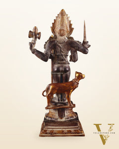 Brass Kaal Bhairava Statue with dog black stone finish 18 inch