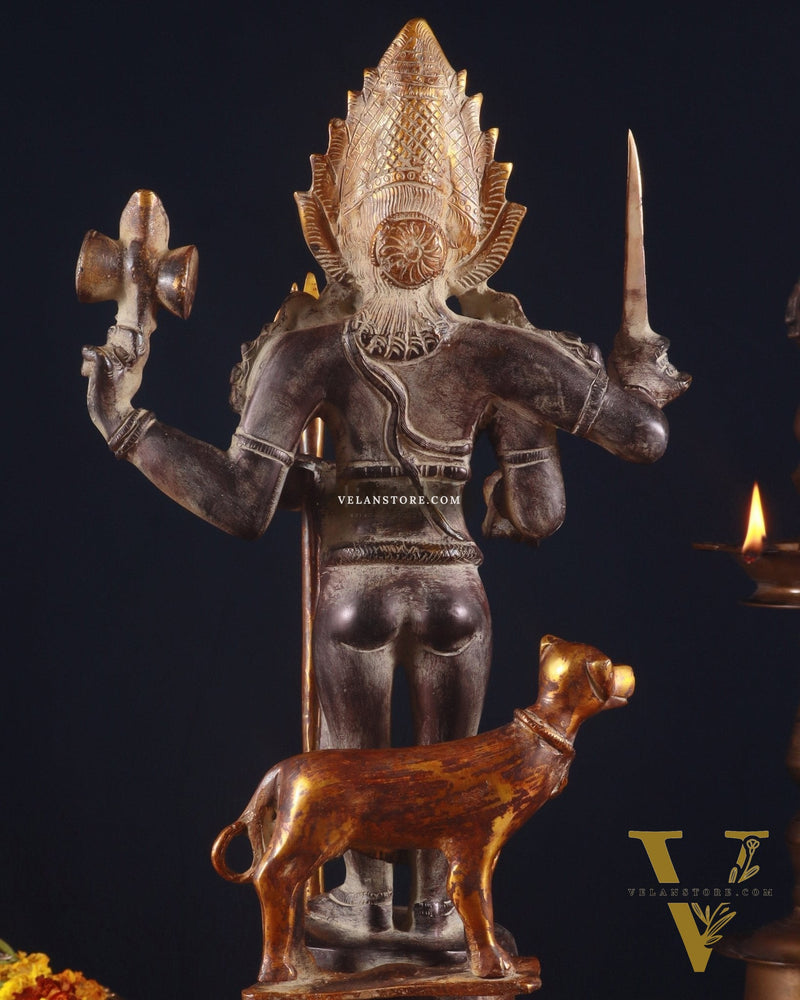 Brass Kaal Bhairava Statue with dog black stone finish 18 inch